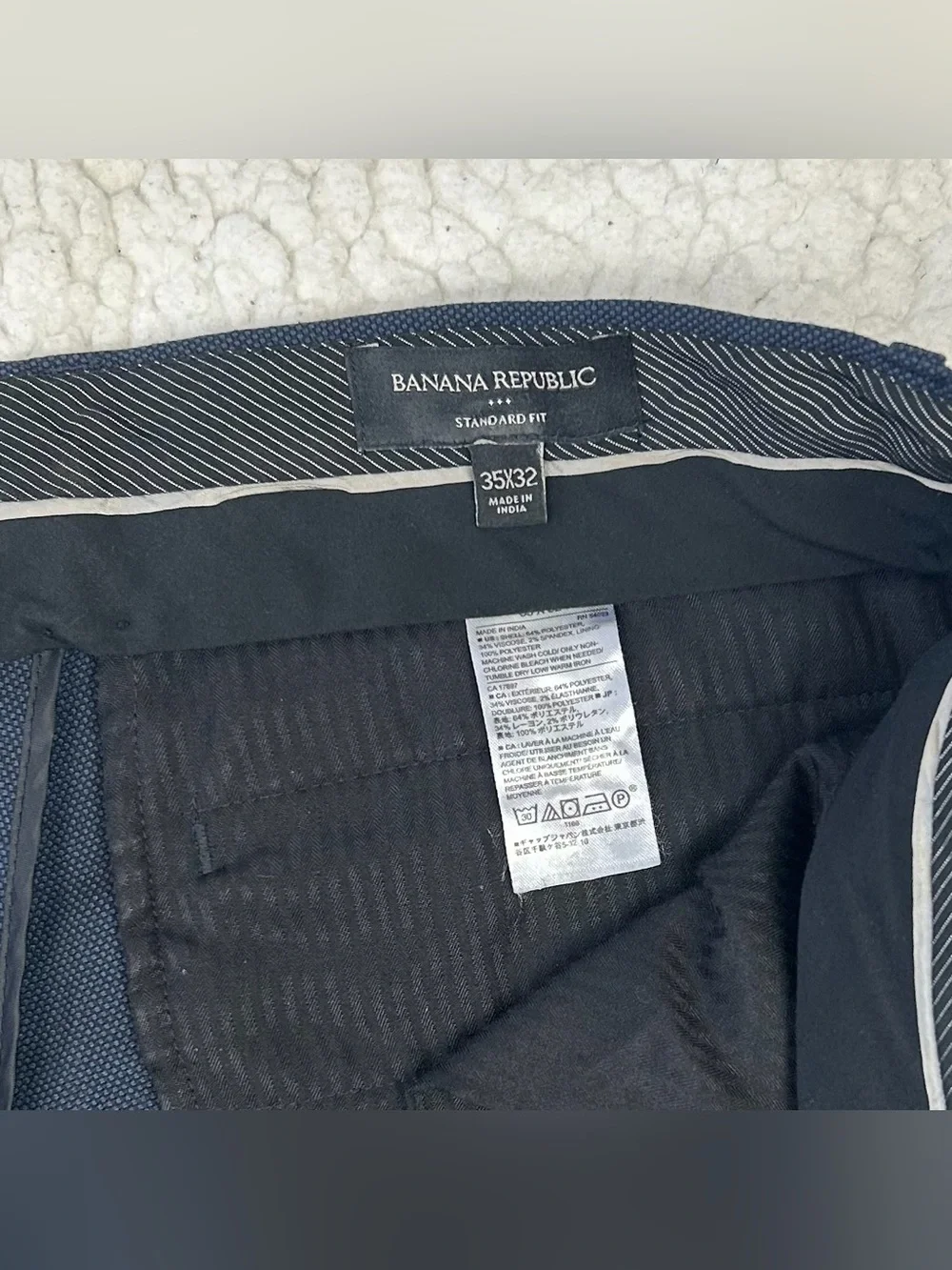 Banana Republic Standard Fit Dress Pants Men's 35W Blue Lined Flat Front